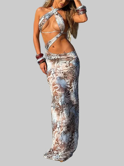 Vestido com estampado degradé e franzido irregular