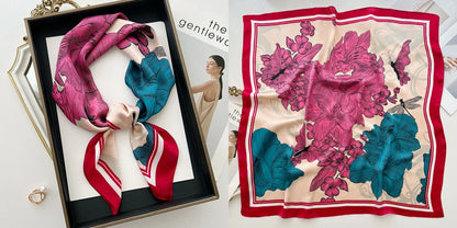 Lenço quadrado de seda com estampado floral de luxo