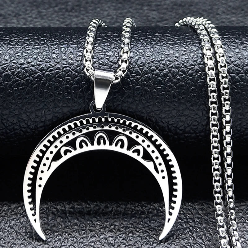 Colar com Pendente Lua Crescente em Aço Inoxidável Dourado