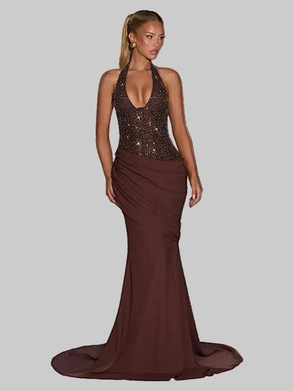 Vestido comprido sexy com lantejoulas