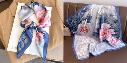 Lenço quadrado de seda com estampado floral de luxo