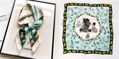 Lenço quadrado de seda com estampado floral de luxo