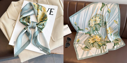 Lenço quadrado de seda com estampado floral de luxo