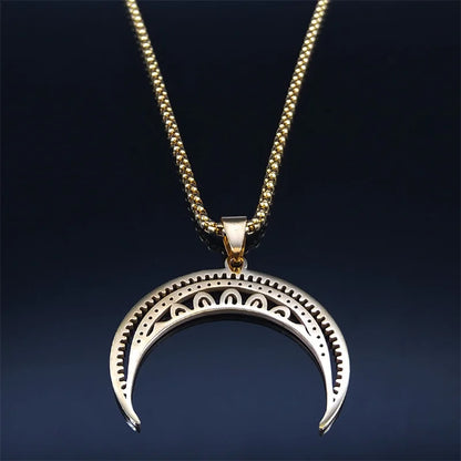 Colar com Pendente Lua Crescente em Aço Inoxidável Dourado