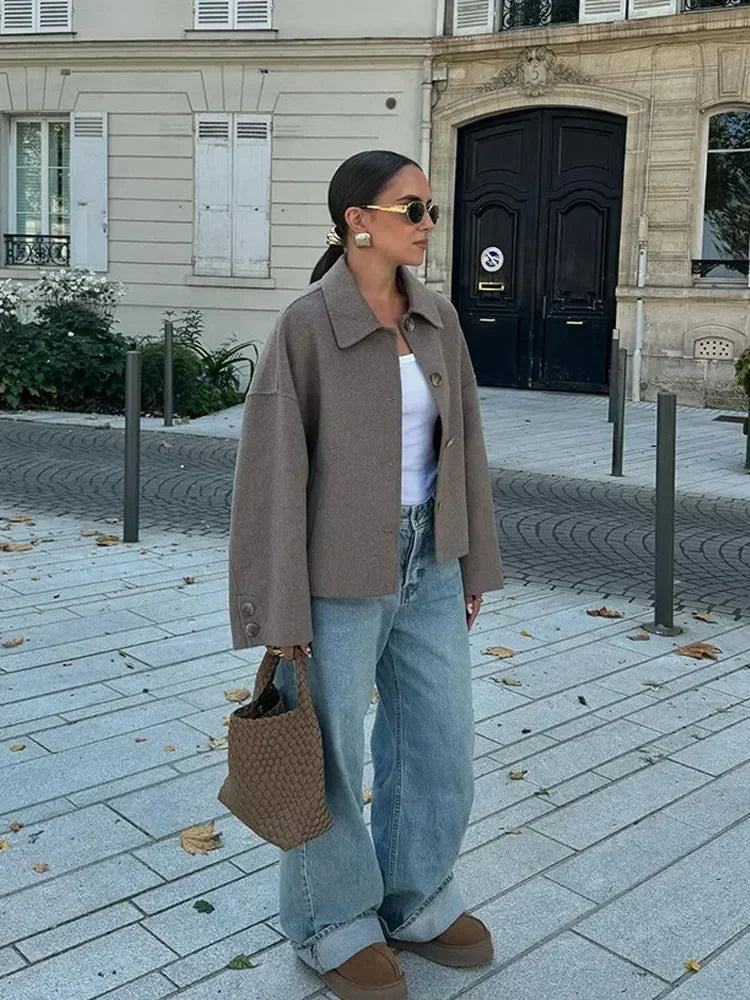 Casaco casual em lã lisa