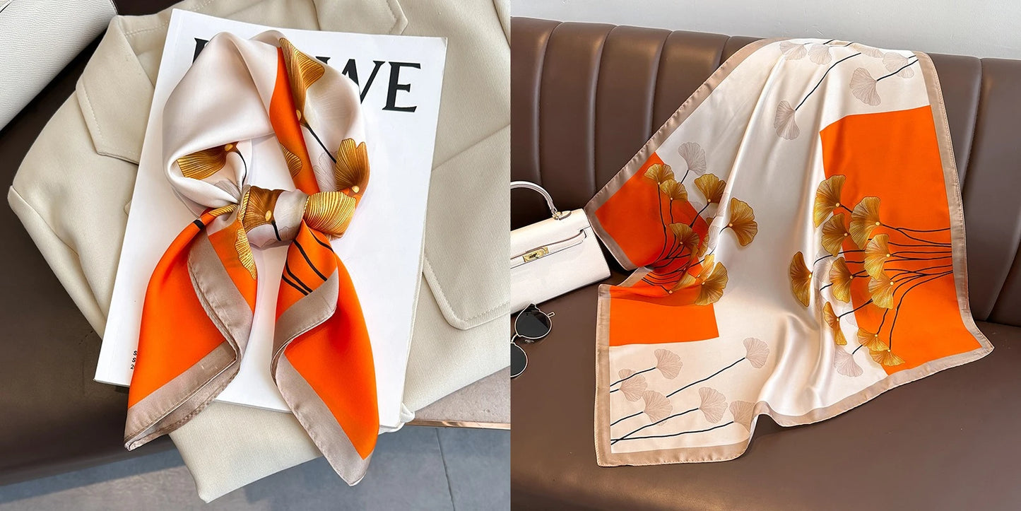 Lenço quadrado de seda com estampado floral de luxo