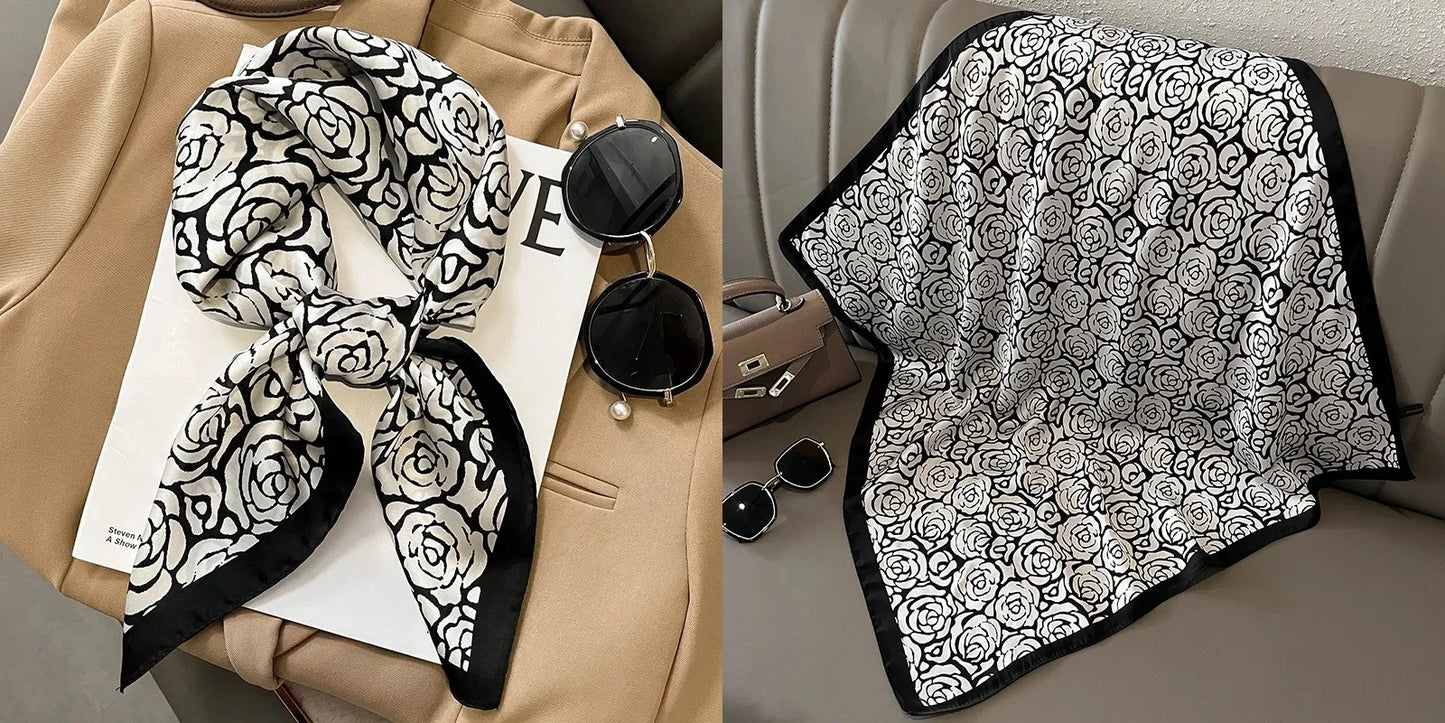 Lenço quadrado de seda com estampado floral de luxo