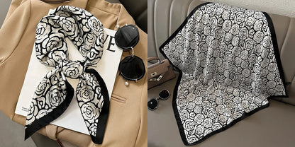 Lenço quadrado de seda com estampado floral de luxo