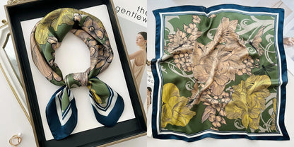 Lenço quadrado de seda com estampado floral de luxo