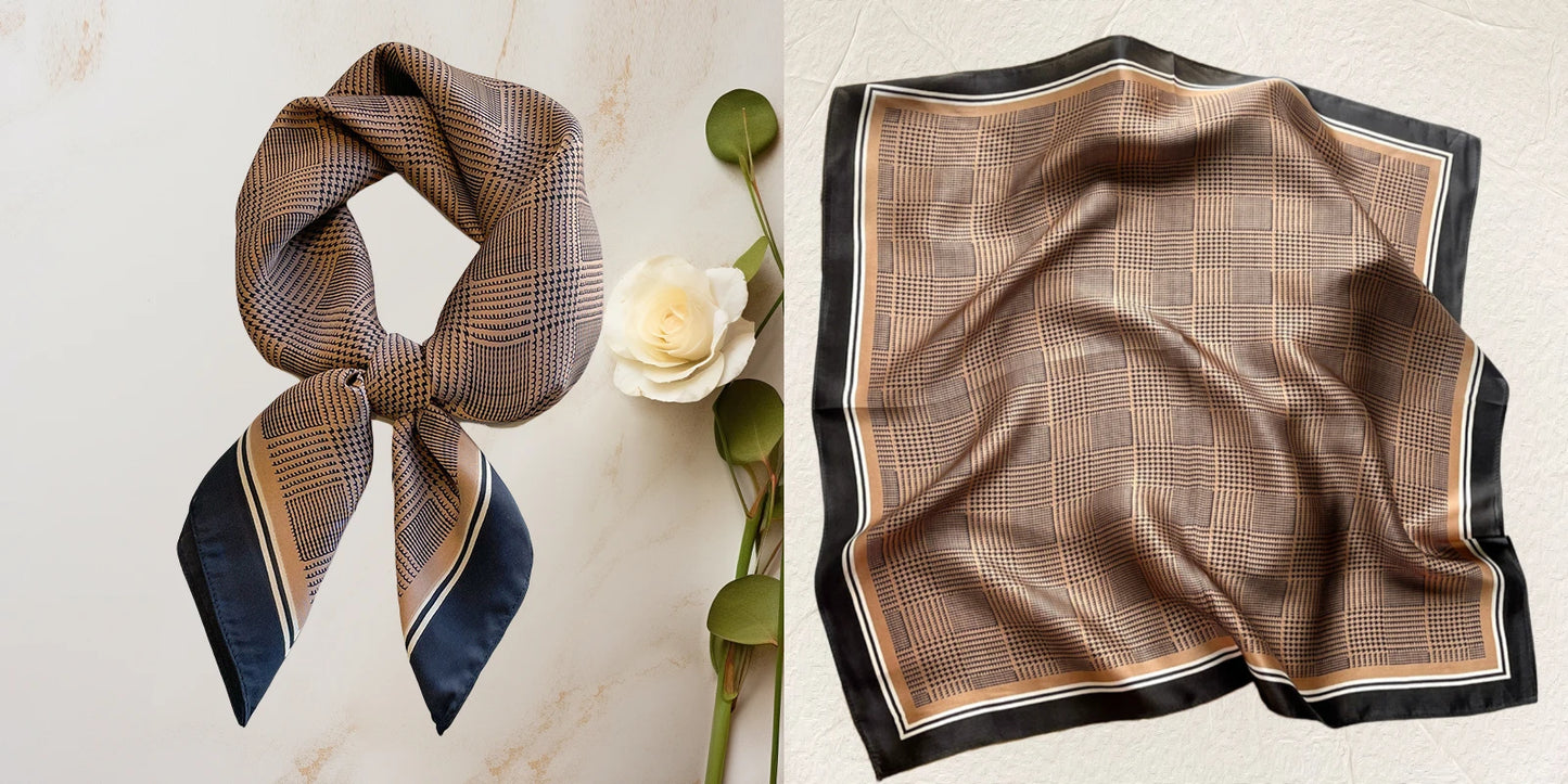 Lenço quadrado de seda com estampado floral de luxo