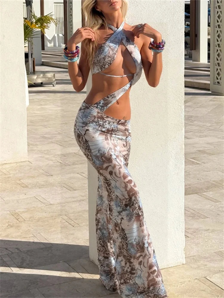 Vestido com estampado degradé e franzido irregular