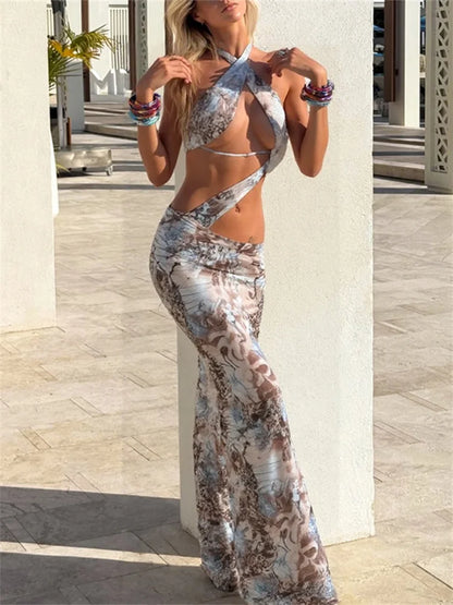 Vestido com estampado degradé e franzido irregular