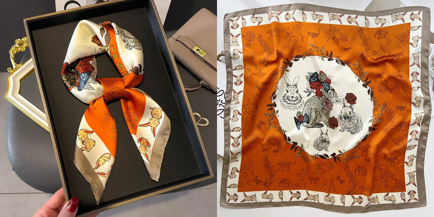 Lenço quadrado de seda com estampado floral de luxo