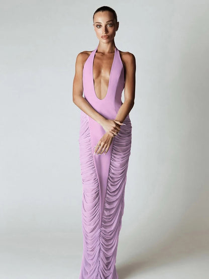 Vestido comprido com decote halter