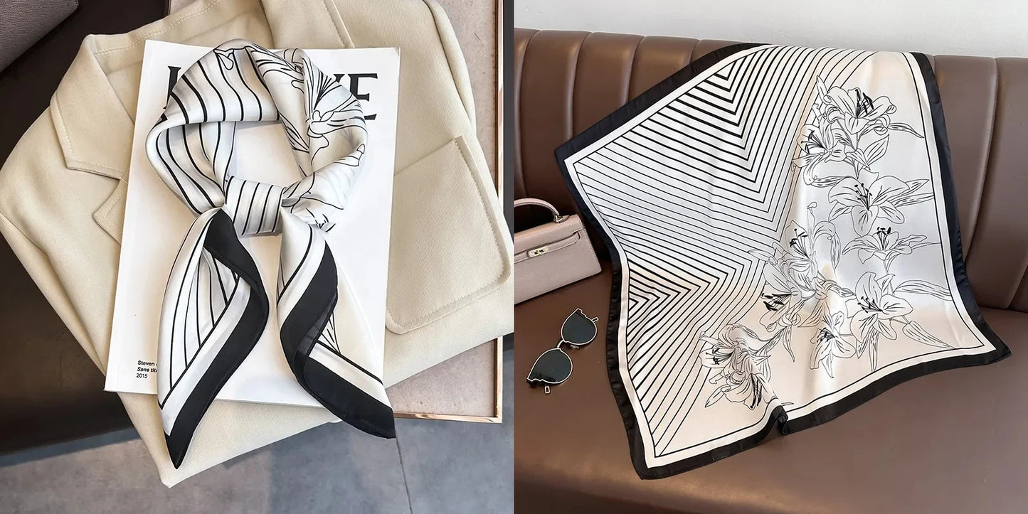 Lenço quadrado de seda com estampado floral de luxo