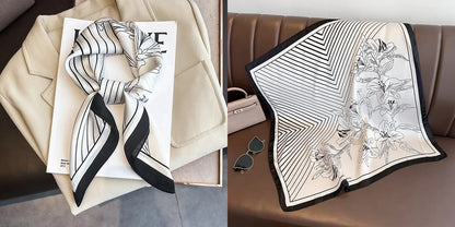 Lenço quadrado de seda com estampado floral de luxo