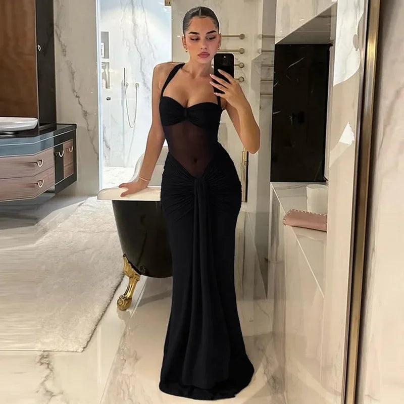 Vestido Sexy comprido sem alças com decote halter