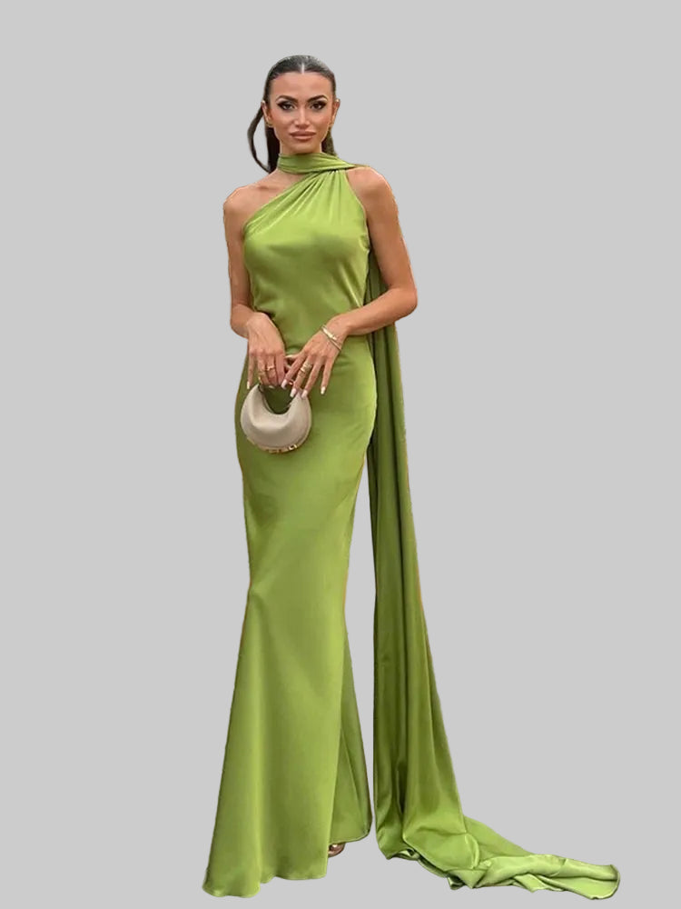 Vestido elegante de festa com fita de cetim