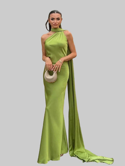 Vestido elegante de festa com fita de cetim