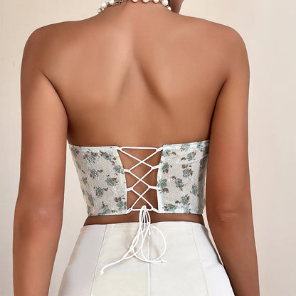 Top cropped com estampado floral estilo boho