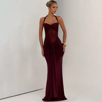 Vestido Sexy comprido sem alças com decote halter