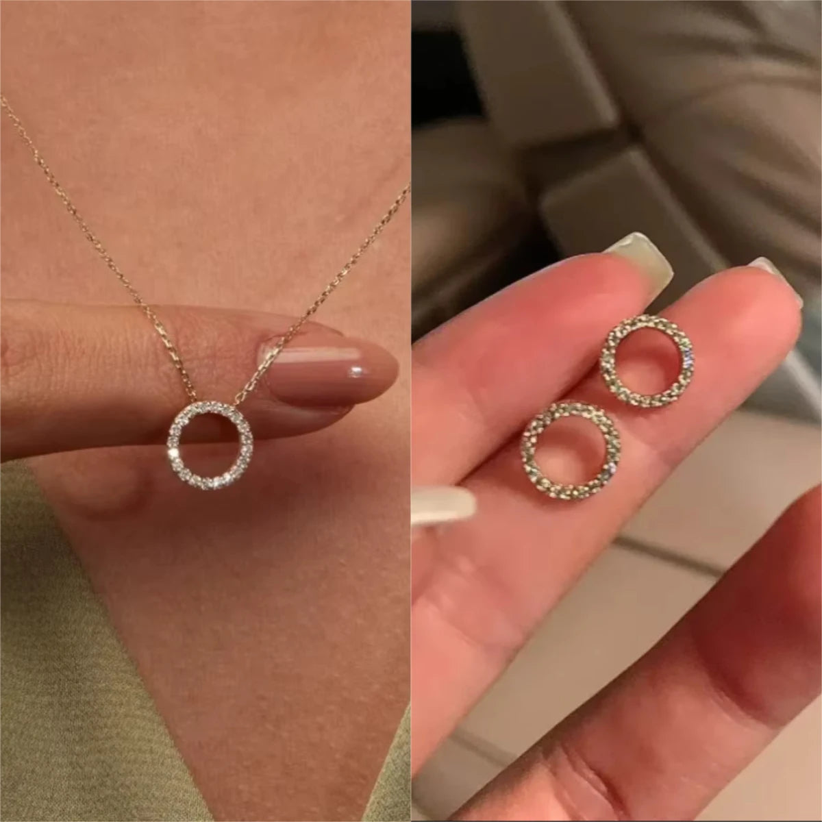 Colar elegante e moderno com pendente de círculo de cristal
