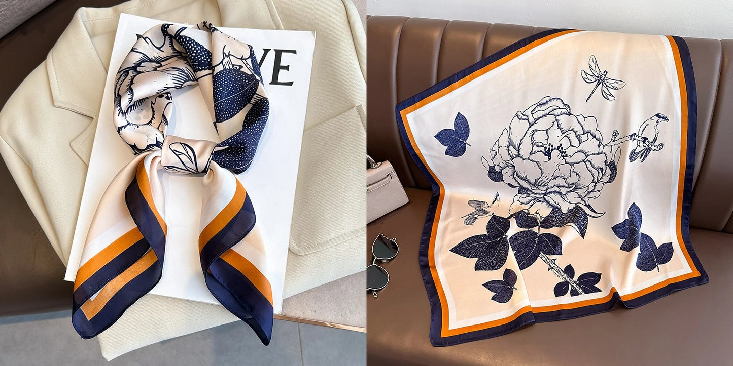 Lenço quadrado de seda com estampado floral de luxo