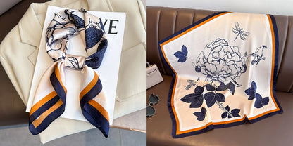 Lenço quadrado de seda com estampado floral de luxo