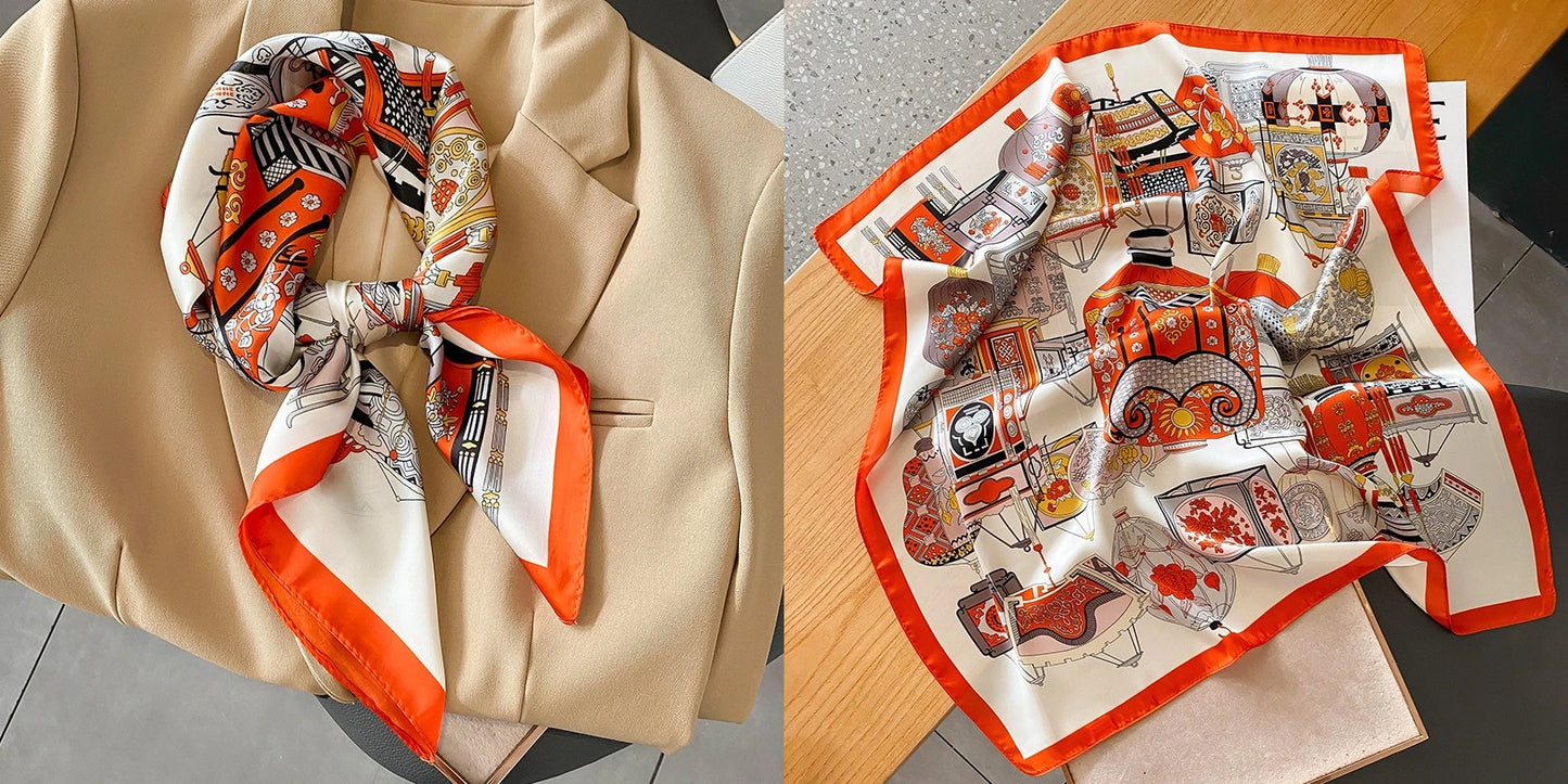 Lenço quadrado de seda com estampado floral de luxo