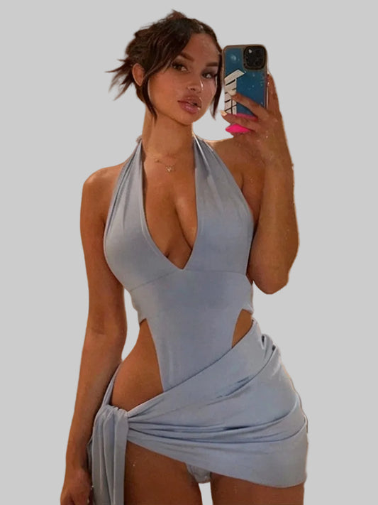 Conjunto sexy de duas peças Solid Deep V Midnight Club