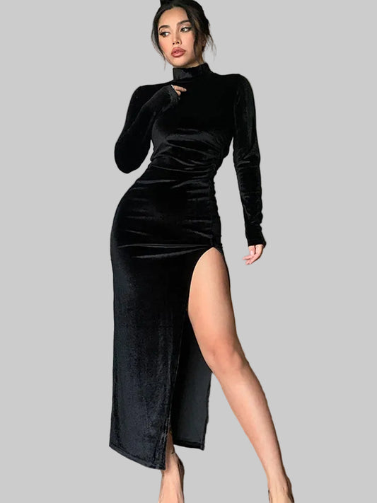 Vestido em veludo liso