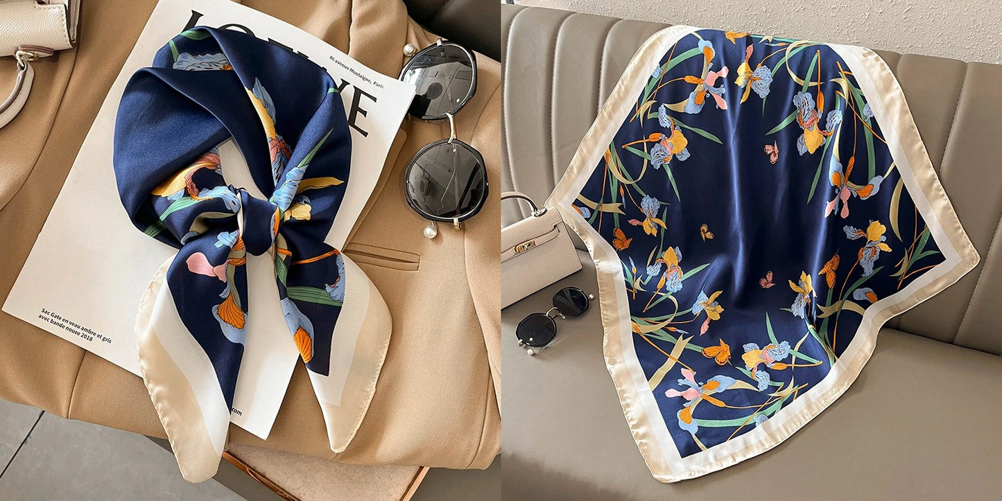 Lenço quadrado de seda com estampado floral de luxo