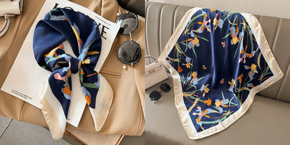 Lenço quadrado de seda com estampado floral de luxo