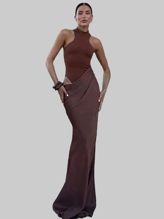 Vestido Maxi Sexy Vazado em Cetim
