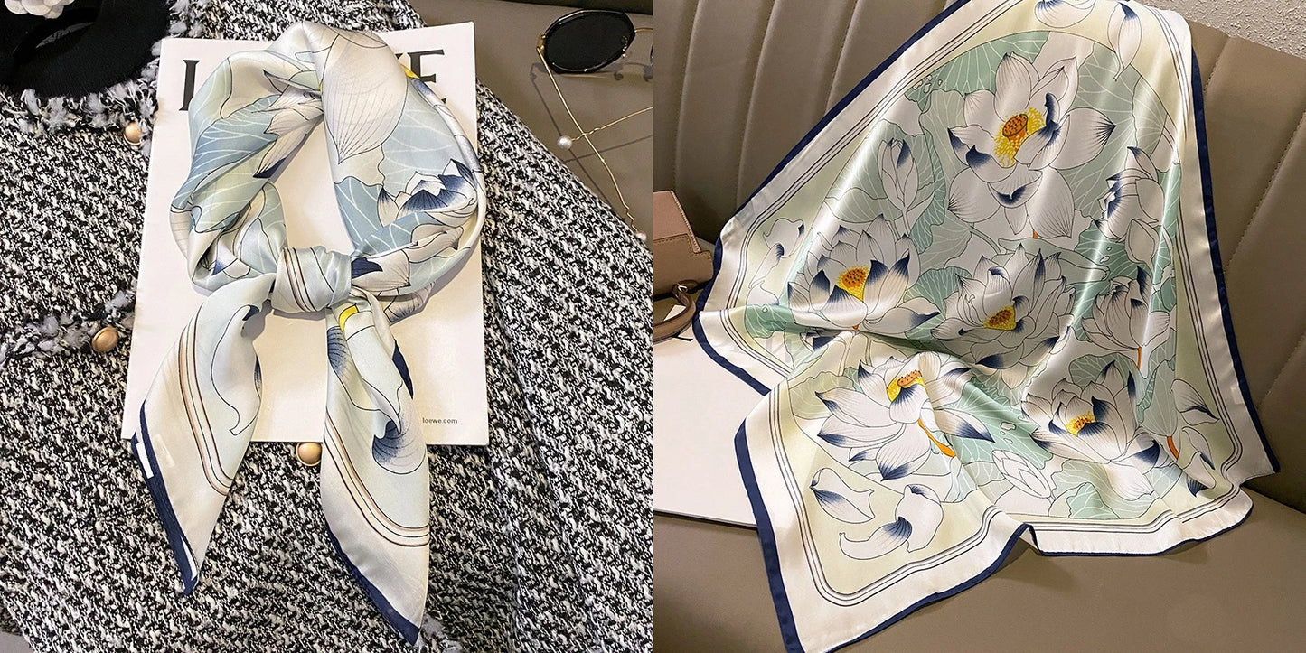 Lenço quadrado de seda com estampado floral de luxo