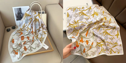 Lenço quadrado de seda com estampado floral de luxo