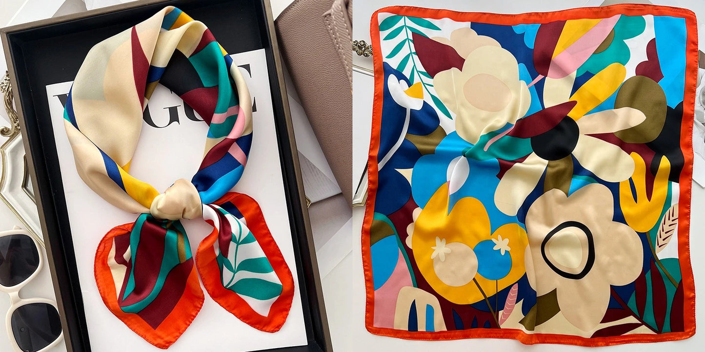 Lenço quadrado de seda com estampado floral de luxo