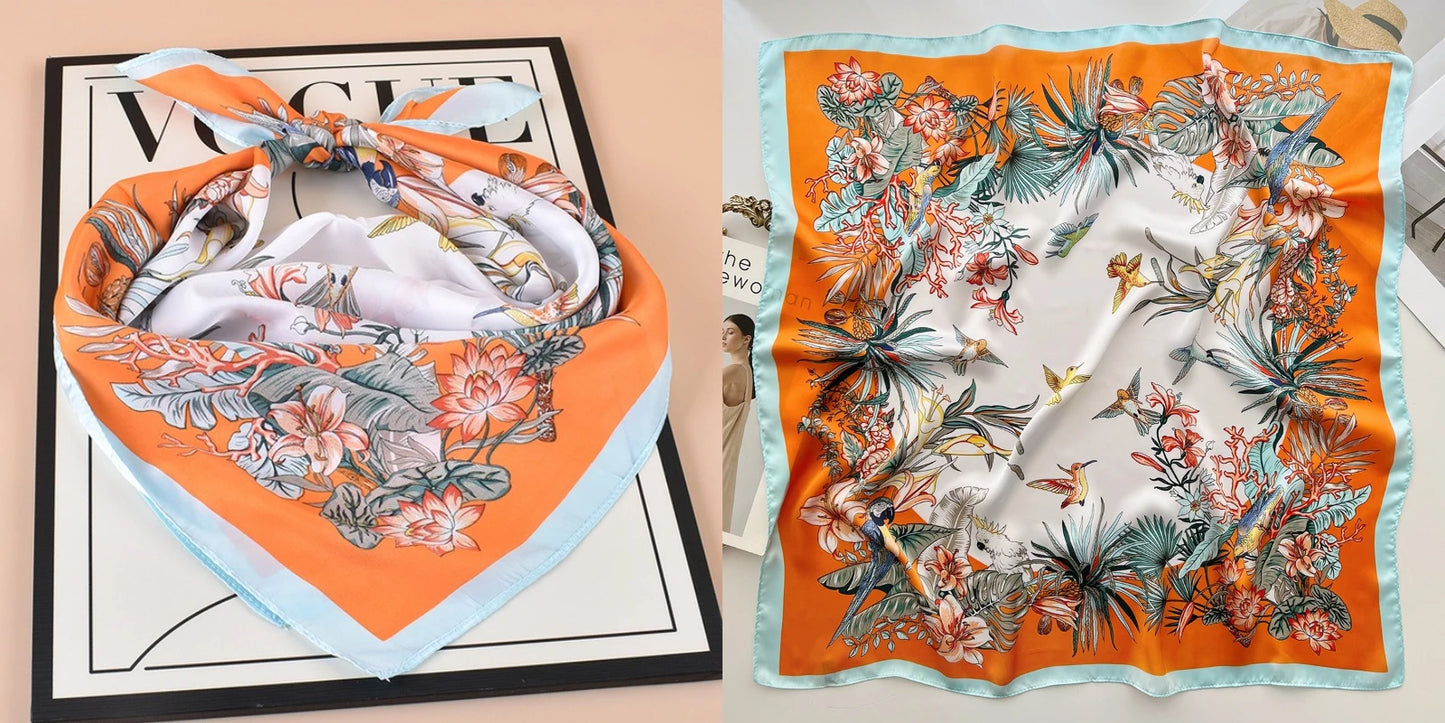 Lenço quadrado de seda com estampado floral de luxo