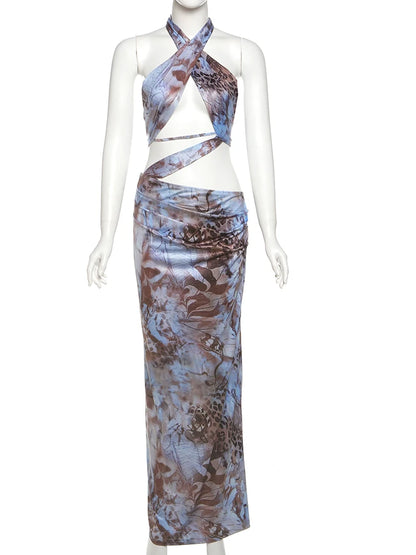 Vestido com estampado degradé e franzido irregular