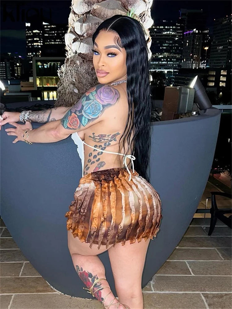 Conjunto sexy de duas peças em tule