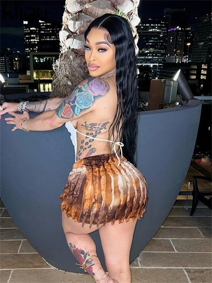 Conjunto sexy de duas peças em tule