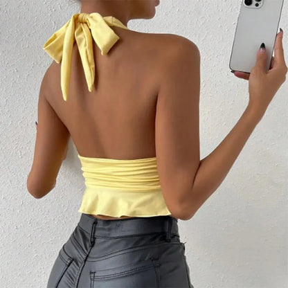 Top sexy e justo com decote em V profundo e pregas