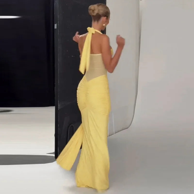 Vestido Sexy comprido sem alças com decote halter