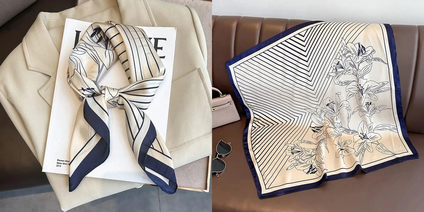 Lenço quadrado de seda com estampado floral de luxo