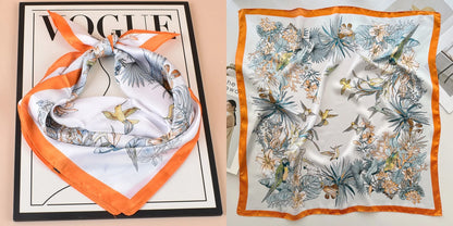 Lenço quadrado de seda com estampado floral de luxo