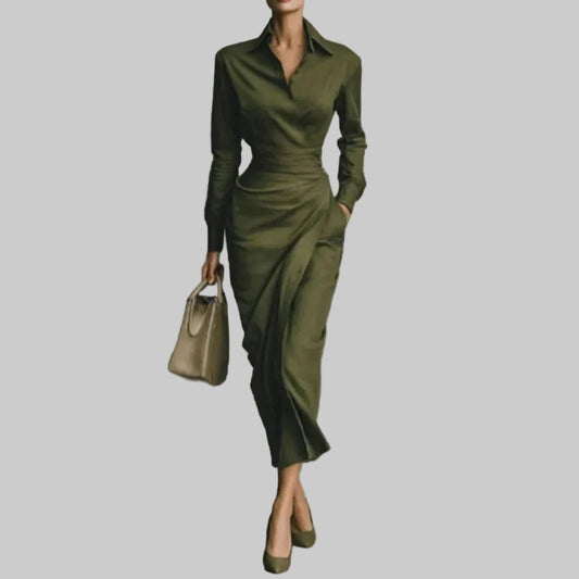 Vestido elegante de primavera com gola polo