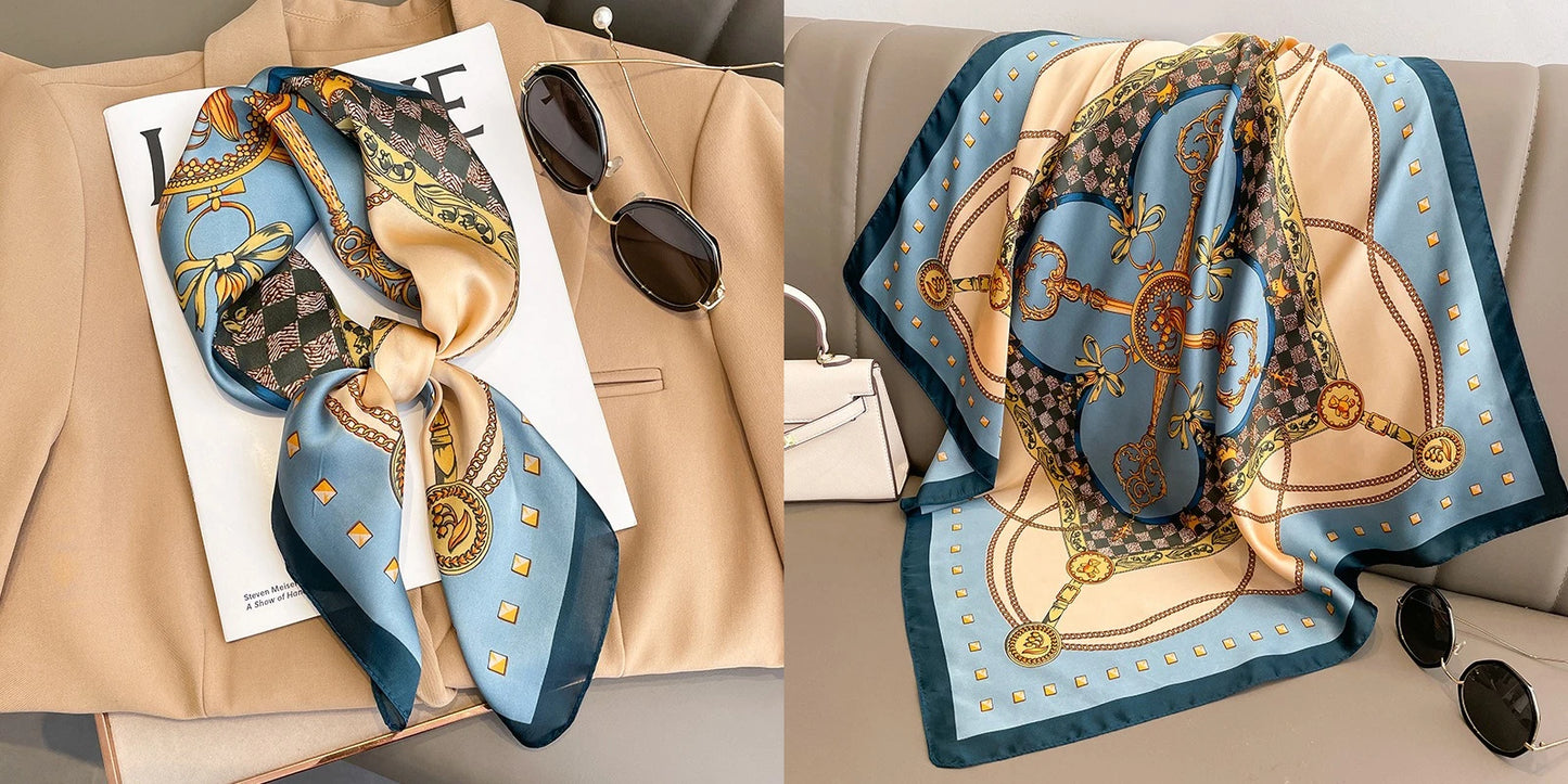 Lenço quadrado de seda com estampado floral de luxo