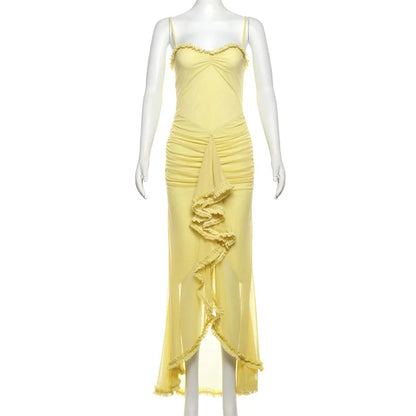 Vestido comprido com estampado de penas