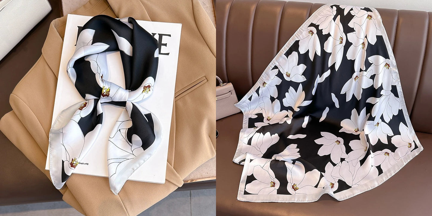 Lenço quadrado de seda com estampado floral de luxo