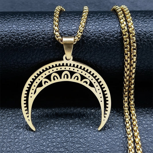 Colar com Pendente Lua Crescente em Aço Inoxidável Dourado